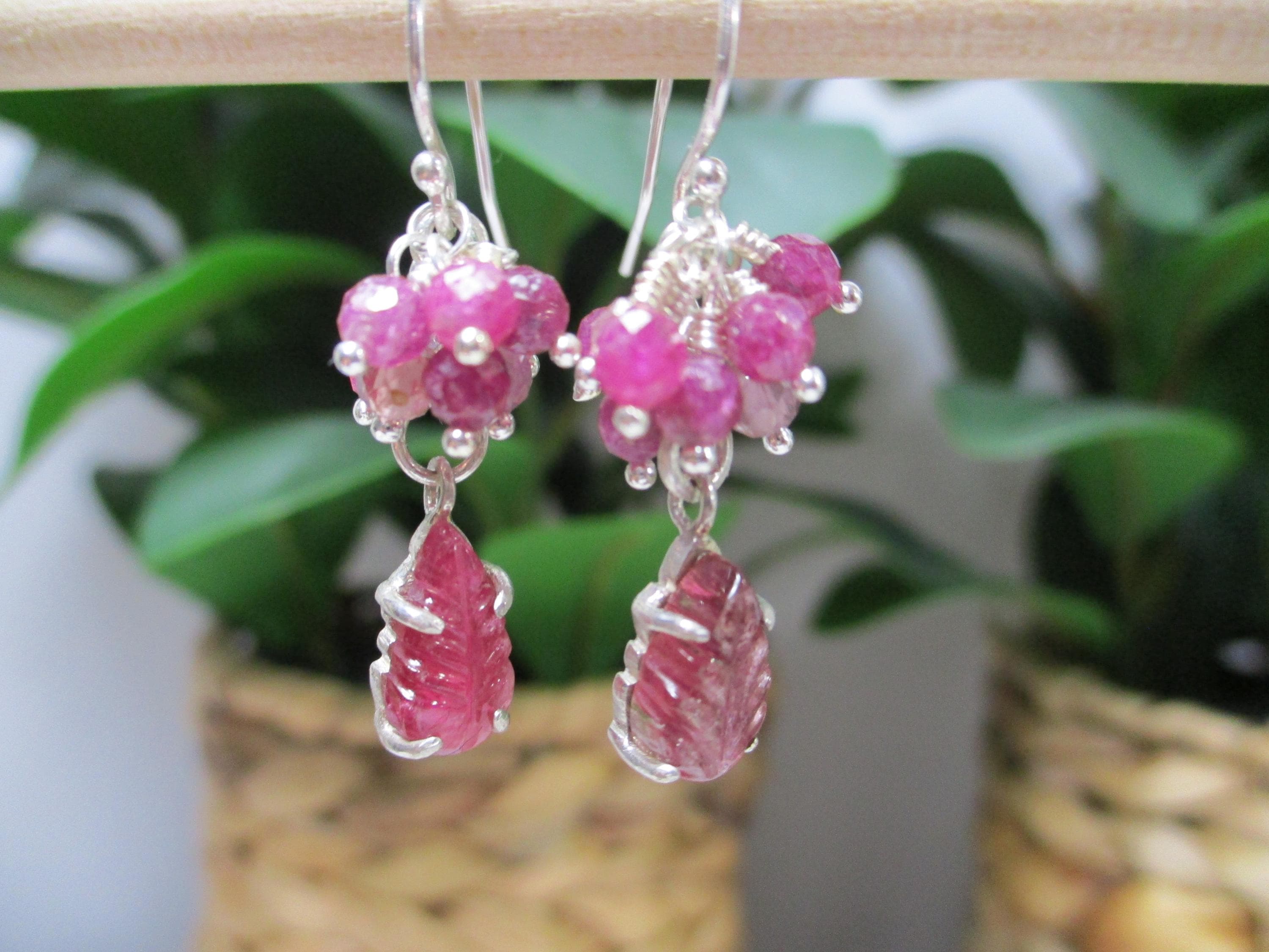 Boucles D'oreilles En Pierres Précieuses - Prehnite, Tourmaline, Spinelle Rose - Argent Fin - Dormeuses - Neuf Avec étiquettes