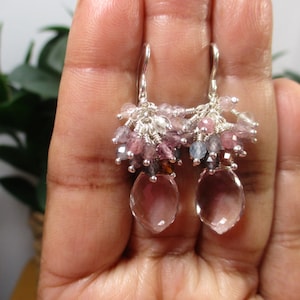Pink Amethyst & Spinel Sterling Silver Earrings: Handmade Gemstone Cluster