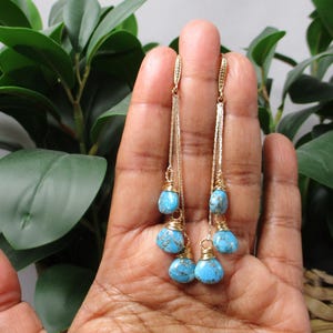 Turquoise and Gold Filled Drop Earrings, Natural Stone Earrings, Handmade Earrings