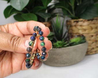 Black Ethiopian Opal Hoop Earrings