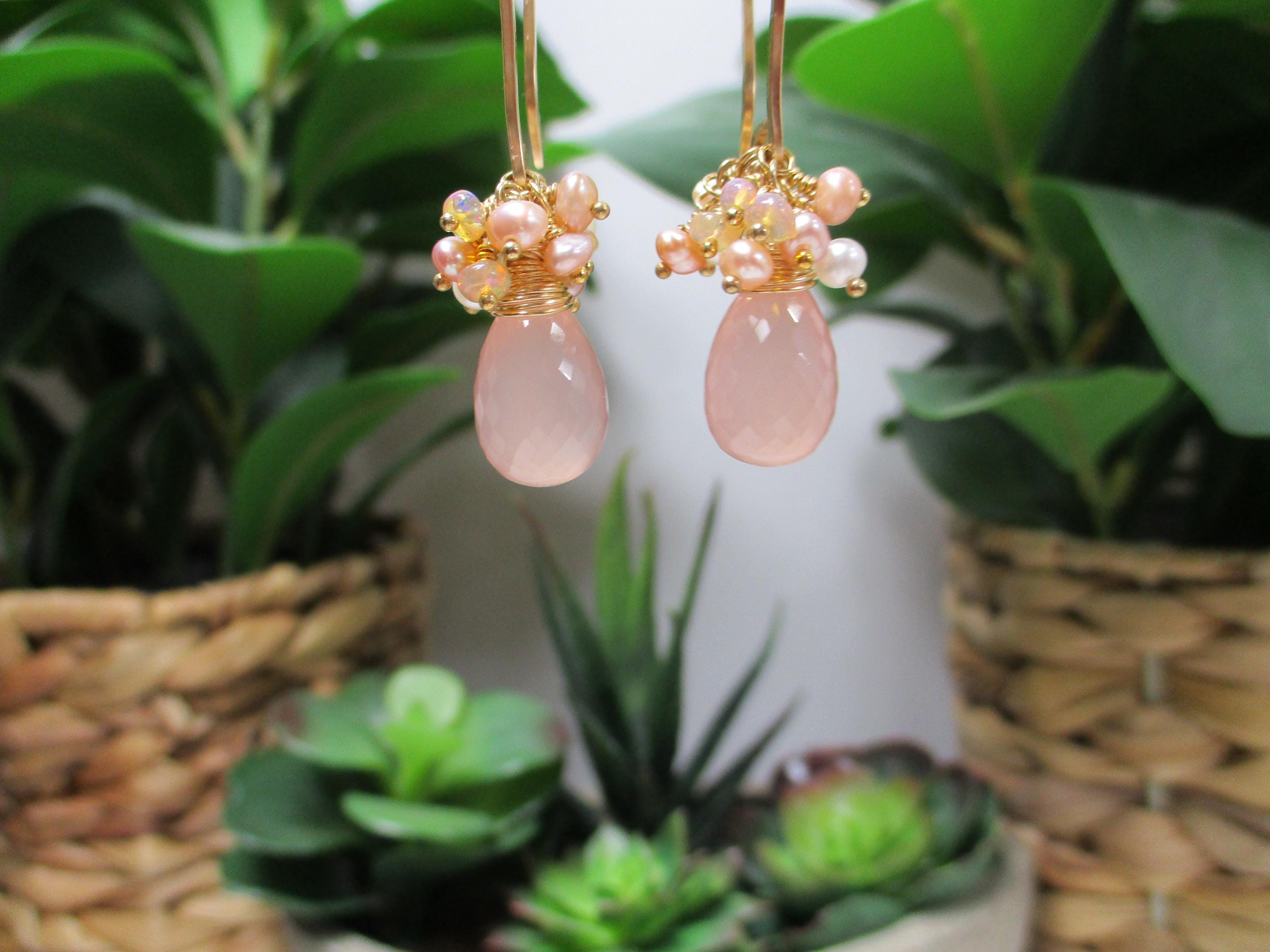 Pink Chalcedony Pearl Opal Earrings