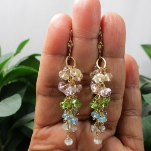 Citrine, Amethyst, Peridot, Apatite and Aquamarine Gold Filled Earrings