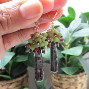 Handmade Eudialyte, Jade & Ruby Cluster Earrings