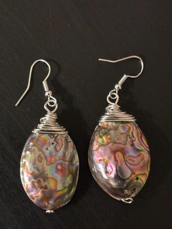 Large Real Abalone Shell Earrings, Handmade Ocean Inspired Earrings, Gift For Her