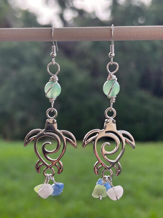 Long, Hand Wired, Turtle Lover’s, Handcrafted, Handmade Earrings, Gift For Her, Ocen Inspired, Nature Inspired, Long Earrings