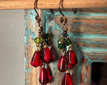 Handmade Pomegranate Dangle Earrings, Fruit Jewelry