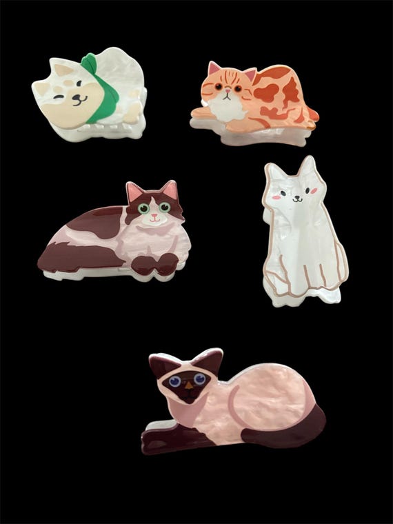 Cat Hair Clips Set / Hair Art / Gift for Cat Lovers / Birthday Gift / Cute Hair Clips / Funny Cats / Cute Cats / Hair Accessories