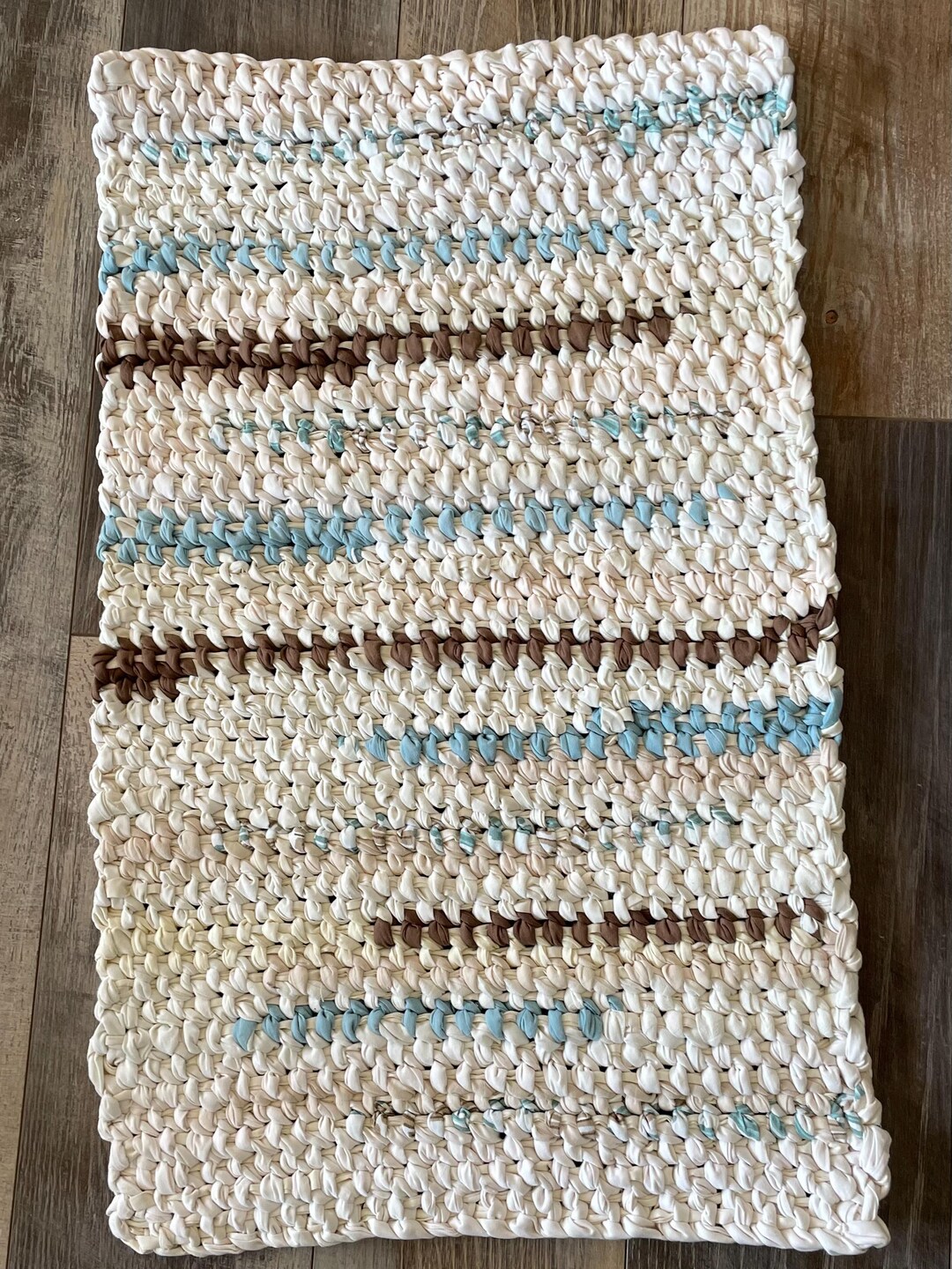 Rag Rug: Rectangle - Beige, Cream, Brown, Tan, White, and Teal - Etsy