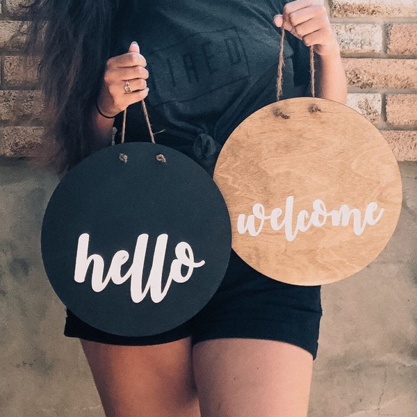 Round Wood Wreaths | Hello Sign | Welcome Sign | Personalized Sign