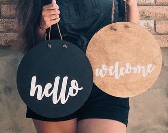 Round Wood Wreaths | Hello Sign | Welcome Sign | Personalized Sign