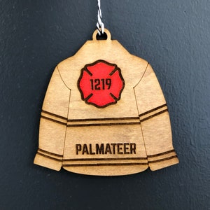 Fire Fighter Christmas Ornaments | Bunker Gear Personalized Wood Ornament | Laser Cut Gift Tags