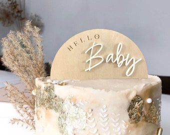 Half Circle Arch Hello Baby | Modern Acrylic Wood Cake Topper Personalized Cake Decoration