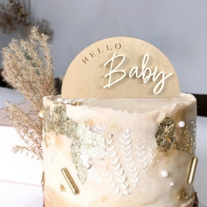 Halve cirkelboog Hallo baby | Moderne acryl houten taarttopper gepersonaliseerde taartdecoratie