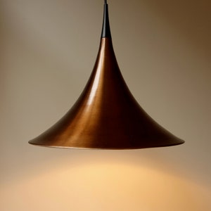 Rare model two shade metal Doria Leuchten large XL copper brown trumpet shaped pendant hanging lamp light mid century modern 1970s German