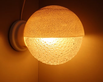 Rare model outdoor wall light space age bubble glass pattern gold two halves ball shape light lamp mid century modern