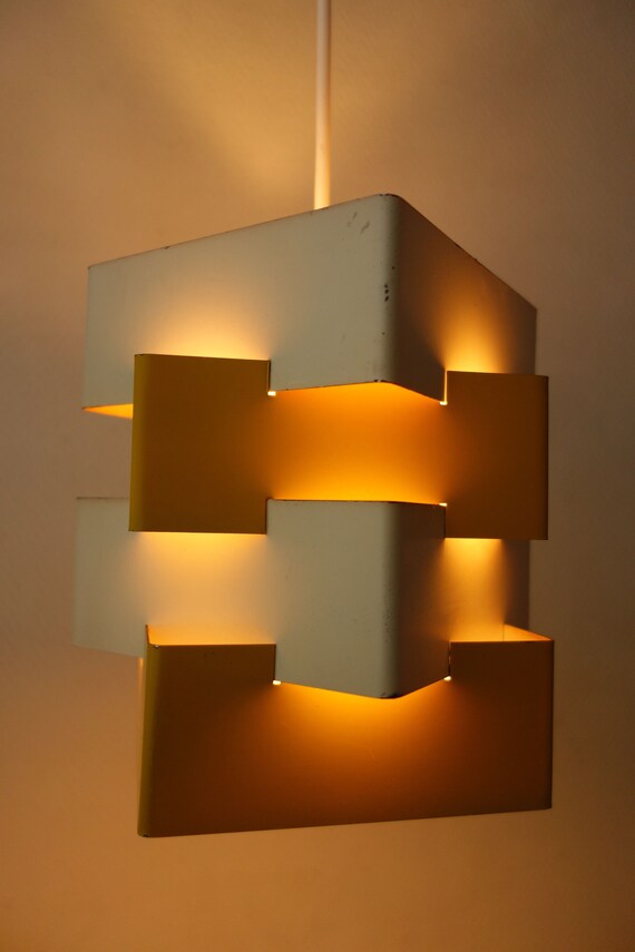 Yellow and white vintage geometric graphic all metal star pendant hanging lamp light mid century modern IKEA Nift Swedish design Yellow and white vintage geometric graphic all metal star pendant hanging lamp light mid century modern IKEA Nift Swedish design
