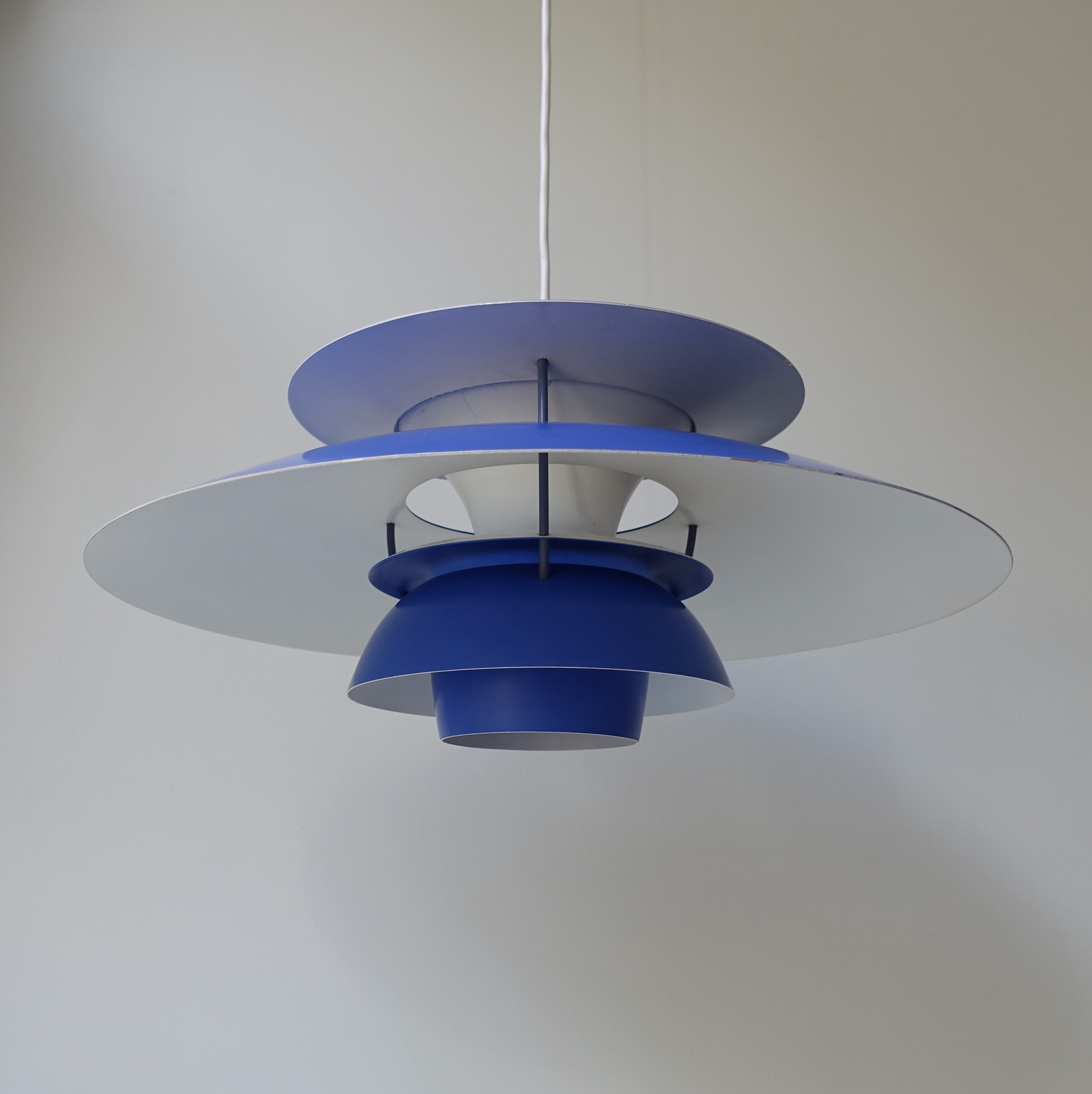 Rare First Edition Vintage Blue PH 5 Hanging Pendant Light Lamp