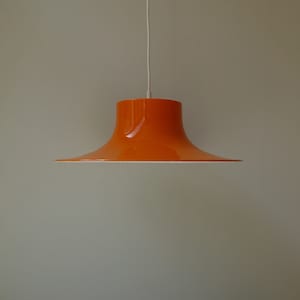 XL large ERCO Leuchten 2367 enamel enamelled hat shaped bright pop art orange pendant light hanging lamp mid century modern