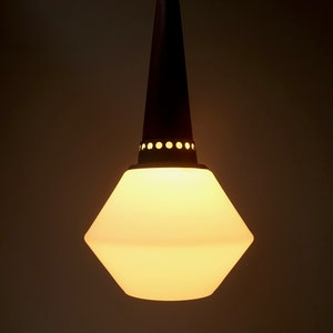 Hiemstra Evolux very rare model teak satin glass top diamond shaped HL7122 Dutch design pendant light hanging lamp 1960s mid century modern