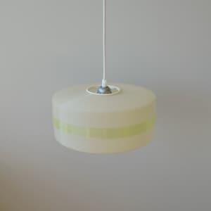 Rotaflex cookie tin shaped vintage light-weight corrugated two bi color spaghetti spiral pendant light mid century modern lamp