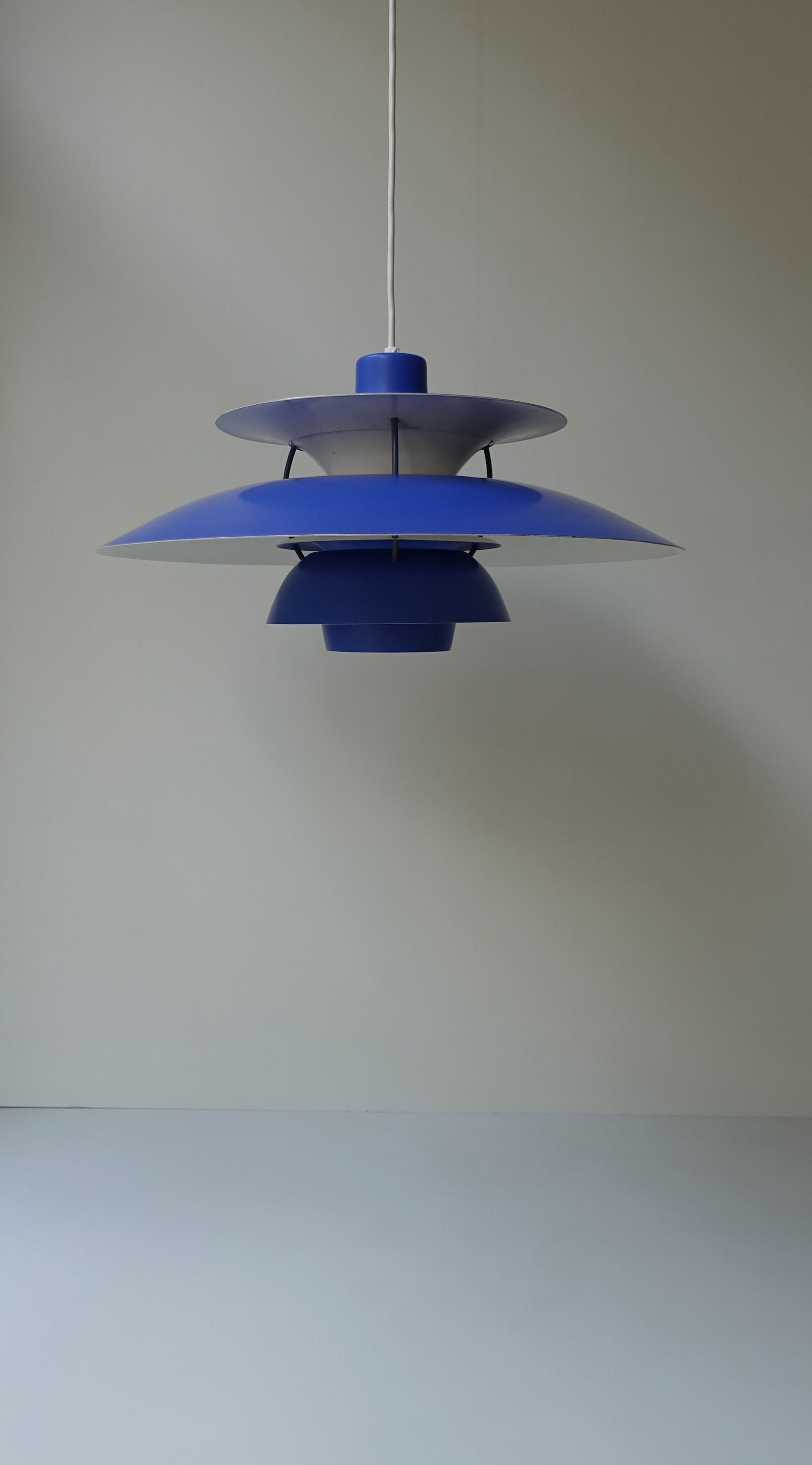 Rare First Edition Vintage Blue PH 5 Hanging Pendant Light Lamp