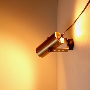 Vintage single wall spot sconce light lamp adjustable cylinder tube brass Scandinavian 1970s mid century modern Swedish Danish