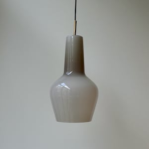 Great condition rarity glass cased gray grey pendant hanging lamp Holmegaard Fog & Morup mid century modern opaline light Danish Denmark