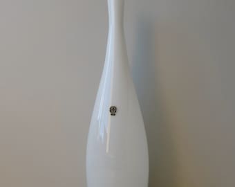 Very rare Kastrup Denmark Jacob Bang designed tall decorative single flower vase white cased opaline mid century modern Danish design marked