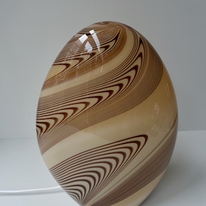 Rare swirl beige brown stripe Italian large tall art glass sculptural mushroom table lamp light mid century modern Murano Lino Tagliapietra