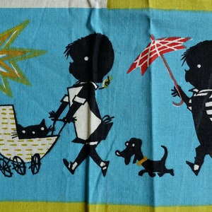 Stunning sixties curtains fabric Fiep Westendorp Prentedoek illustration Jip & Janneke 1959 Dutch illustrator animals  Dehnert Jansen