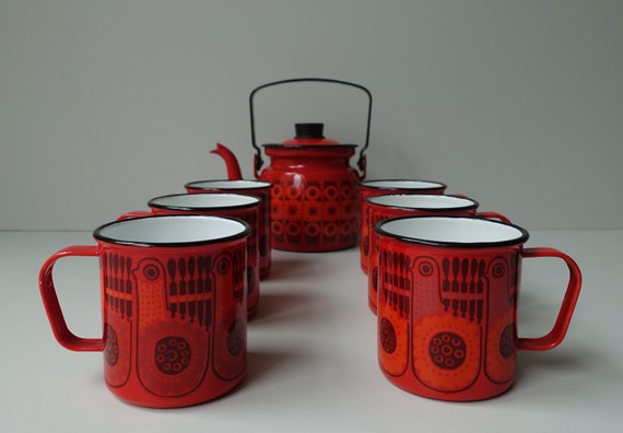 Rarity mint new old stock 6 Finel mugs and small tea pot kettle 