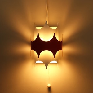 Graphic all metal Doria Leuchten three ring pointy orange white wall lamp light sconce mid century modern German 1970s pull string