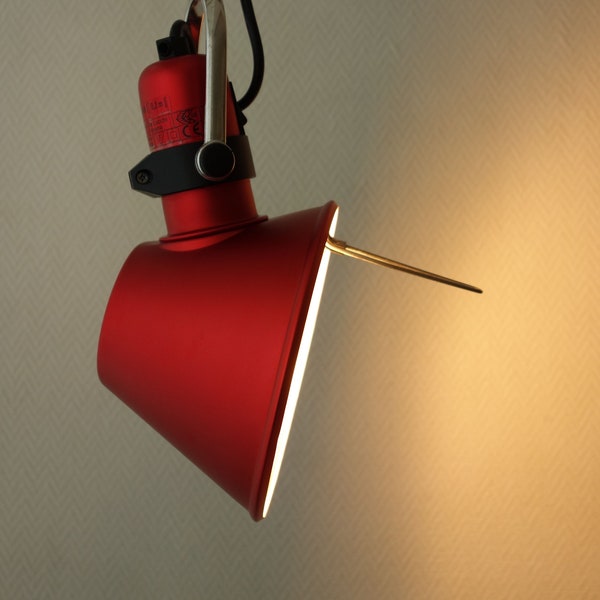 Rare model Tolomeo Artemide hook hanging working lamp light red metallic aluminum Italian design classic Michele De Lucchi Giancarlo Fassina