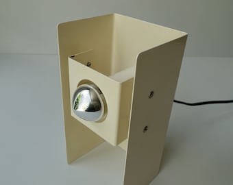 Great condition cream white Philips NTS 8 graphic metal table lamp light 1970s mirror head silver top mid century modern Dutch design