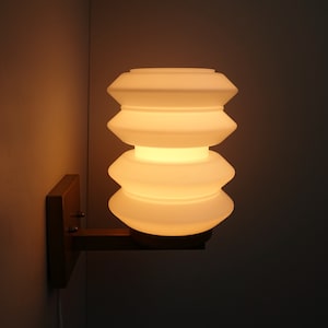 Rare Raak Amsterdam glass hooped satin milk white wall light lamp sconce Dutch design Bauhaus fixture mid century modern Holland
