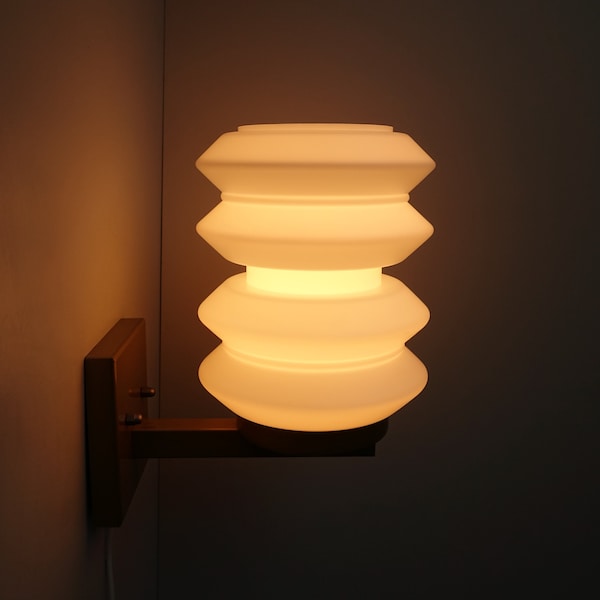 Rare Raak Amsterdam glass hooped satin milk white wall light lamp sconce Dutch design Bauhaus fixture mid century modern Holland