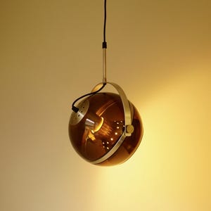 Adjustable Dijkstra Lampen 1970s aluminium plexiglas ball shaped globe smoke brown acrylic pendant light lamp space age Dutch mid century