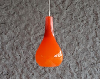 Small French drop shaped fruit orange glass pendant light lamp hanging mid century design seventies 1970s