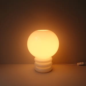 Large Glashütte Limburg milk white large glass cased hooped opaline table lamp desk light mid century modern German space age