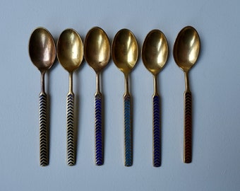 デミタススプーン ビンテージ メカ デンマーク MEKA スターリングシルバー Vintage 70s Meka Denmark Demitasse Enameled Gold Tone Spoon