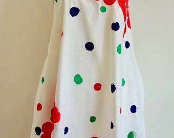 Fenno Sport Finland summer dress long colors dots action painting splash polkadots 1970s Finnish cotton Marimekko style USA 12 UK 14 EU 40 M