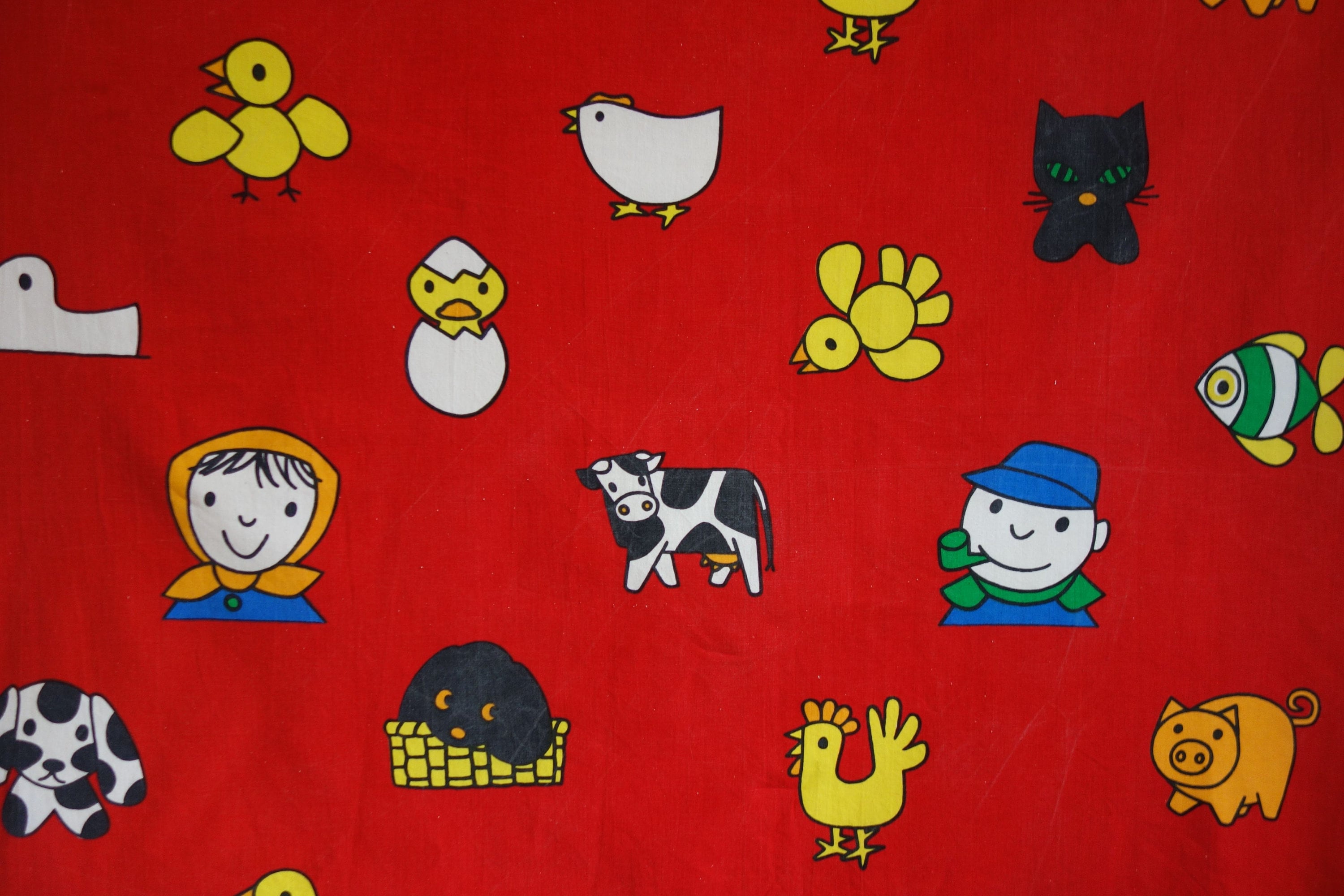 Dick Bruna nijntje 90年代 シルクスクリーン オランダ製 Rare Dick Bruna Farm Miffy 100% Cotton Fabric Colourful Seventies