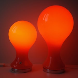 SMALL ONE LEFT Rare Murano made glass table lamps two sizes balloon shape orange cased mouth blown glass Italian design Venetian mid century