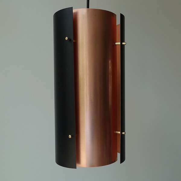 Rare 100% copper and black metal spaced quarter circle tall pendant hanging light lamp mid century modern 1960s Fog & Morup Danish design