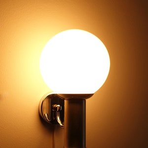 Vintage French wall light lamp sconce chrome silver milk white ball shade opaline mid century modern 1980s