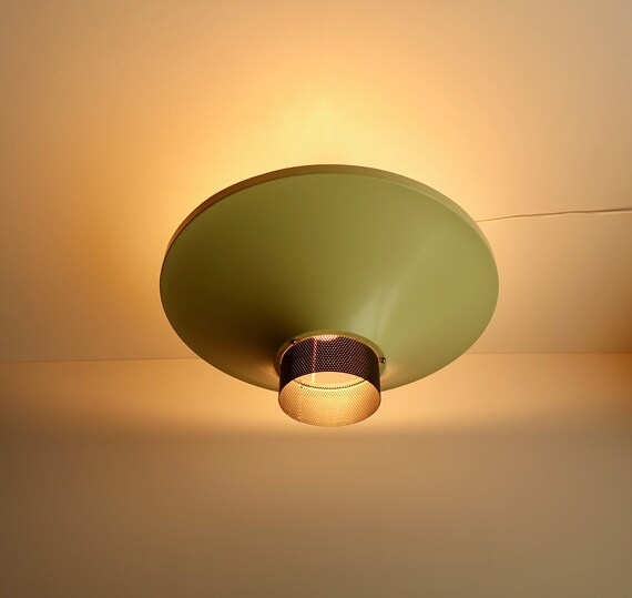 With Repair Very Rare Model Mid Century Ceiling Light Flush Australia - Yellow Ceiling Light Flush With Repair Very Rare Model Mid Century Ceiling Light Flush Australia - Yellow Ceiling Light Flush