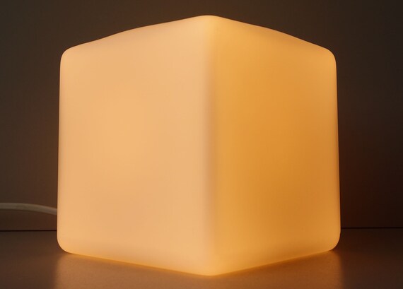 Peill & Putzler satin milk white block cube glass table desk lamp German 1980s design modernistic sober Peill & Putzler satin milk white block cube glass table desk lamp German 1980s design modernistic sober