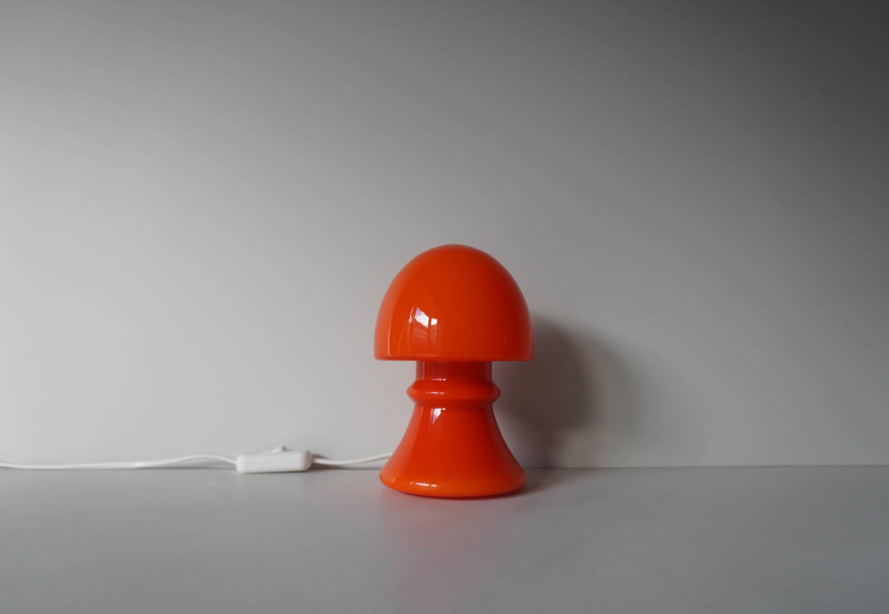 Small Mid Century Modern Mushroom Orange Cased Glass Table Lamp