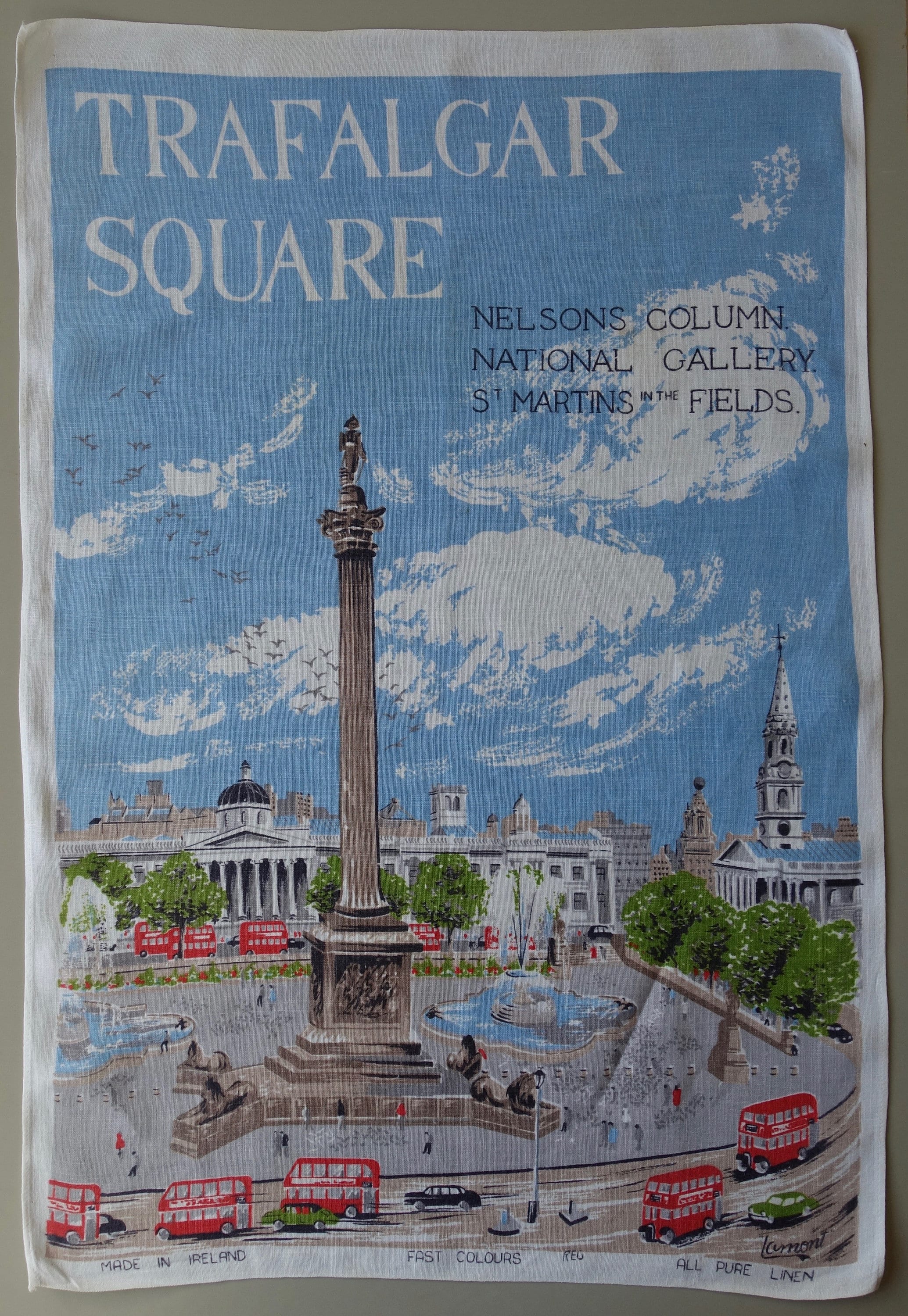 Vintage Promotional Travel Poster Trafalgar Square Lamont Irish Linen