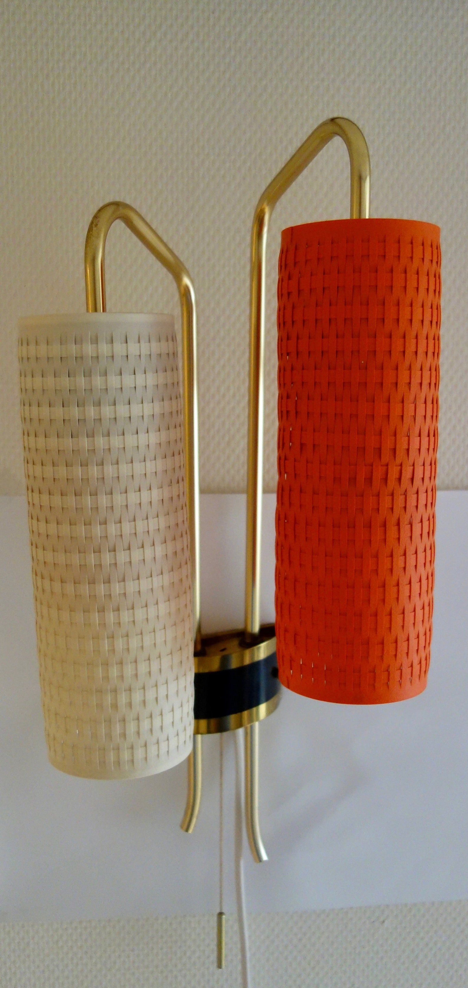 Stunning 1960s Double Light Mid Century Wall Sconce in Brass White Red ...